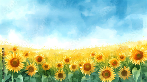 field of sunflowers and blue sky
