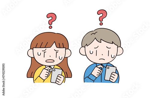 スマホを操作する男女2人のイラスト