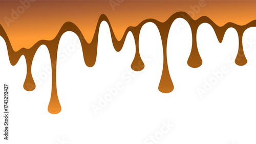 Wavy chocolate illustration. Chocolate wavy drip illustration. Brown chocolate drip illustration. Melted brown chocolate illustration. Liquid ice cream on white background.