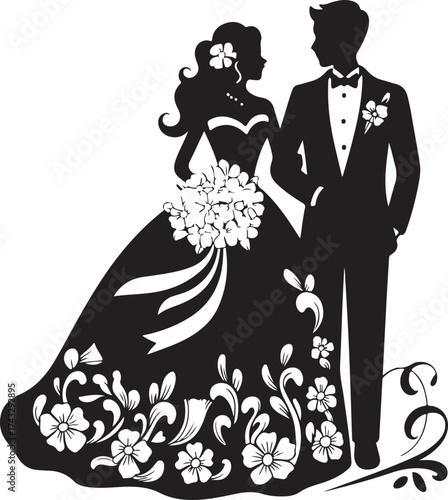 Elegant bride and groom silhouette wedding celebration
