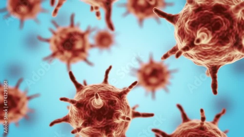 3D Render of Infectious Virus Cells with Isolated on Light Blue Background.