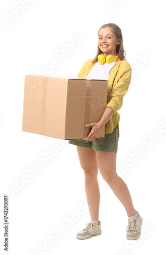 Young woman carrying cardbo...
