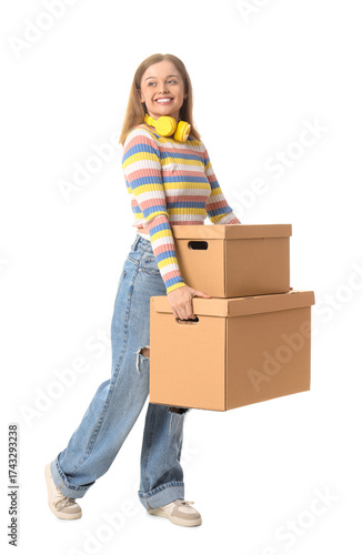 Young woman carrying cardbo...