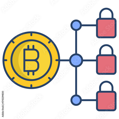 bitcoin block chain linear color icon design