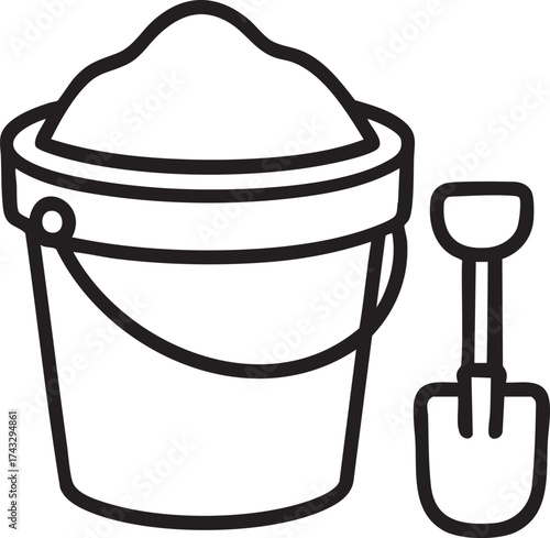 Bucket and shovel icon isolated on white background