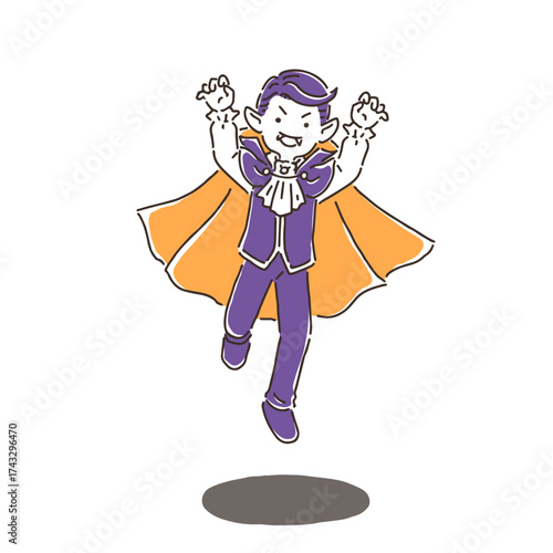 吸血鬼の仮装でジャンプしている若い男性