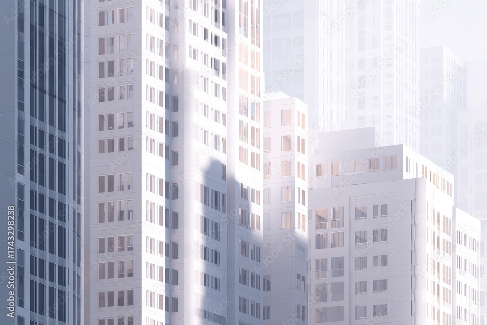 Naklejka premium Ethereal Urban Skyline with Soft Light and Architectural Detail.