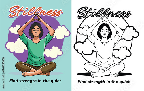 yoga illustration  for logo badge with black and white version