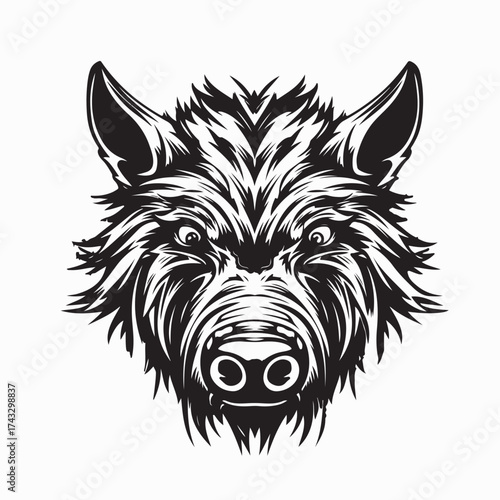 Fierce Boar Face in Vector Style isolated on white background