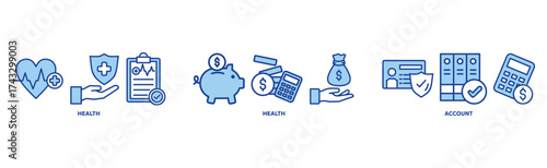 HSA (health saving account) icon set illustration concept with icon of healthcare, money, person, accounting