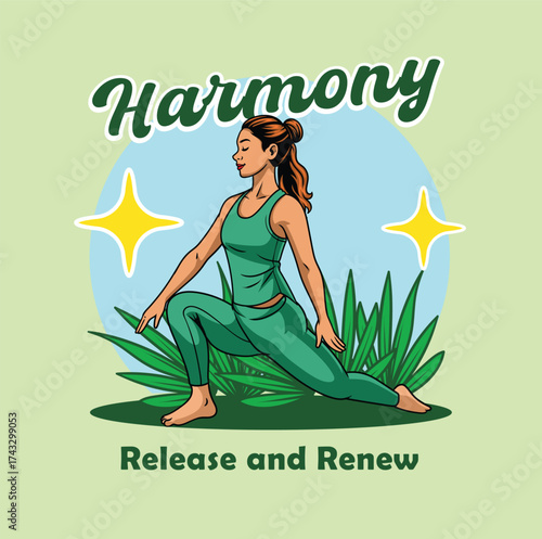 Yoga pose illustration with nature background