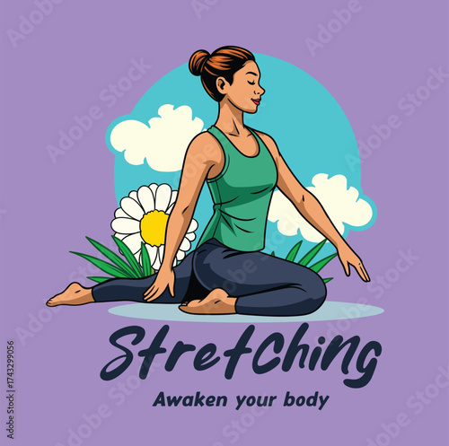 Yoga pose illustration with nature background