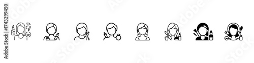 Beautician, Cosmetologist, Female Beauty Doctor, Beauty Advisor, makeup artist, Cosmetic Product Review, Influencer, Vlogger, Consultation and Beauty Care Icons Vector Set