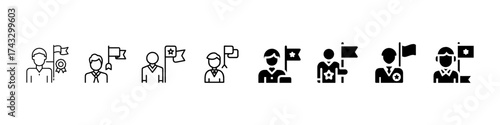 Brand Ambassador and Advocate Line Icons Vector Set – Influencer Marketing, Loyalty Program, Badge, Flag, Promotion and Customer Engagement Symbols