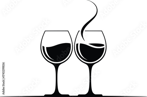 Romantic Wine Glass Silhouette Vector, Elegant Drink Illustration.