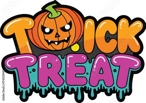 Spooky pumpkin trick or treat bubble lettering halloween