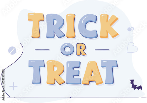 Playful cartoon letters spell trick or treat with halloween icons vector