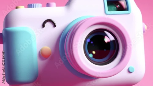 Adorable 3D Rendered Cartoon Camera with Pink  Blue, and for Photography  Creativity.