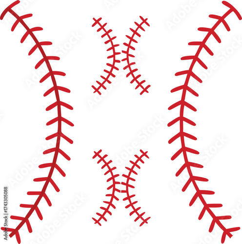 Baseball stitching detail close up six red seams pattern sport game Americana