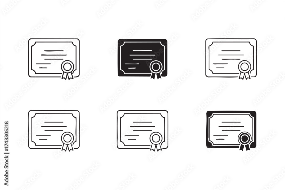 Obraz premium Certificate and diploma icon set representing education and achievement concept