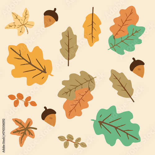 Autumn Leaves Pattern With Acorns And Branches — Warm Fall Colors For Nature Decor