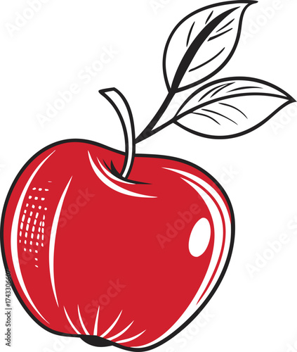 Red apple with leaves isolated on white background
