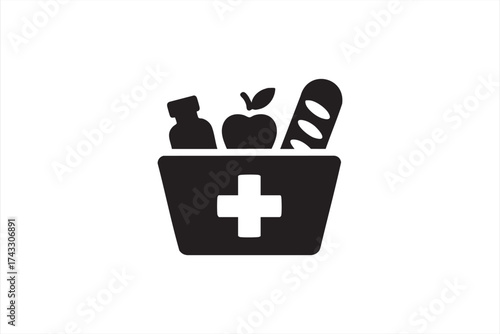 Charity and support vector showing food basket and humanitarian aid