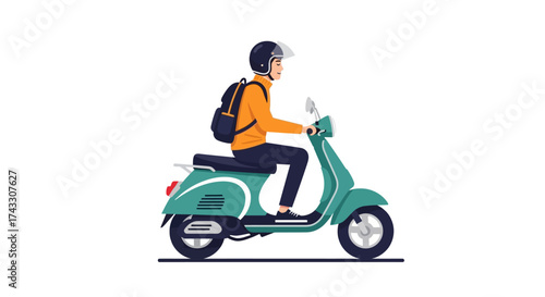 Stylish turquoise scooter illustration with rider ready for urban adventures and deliveries