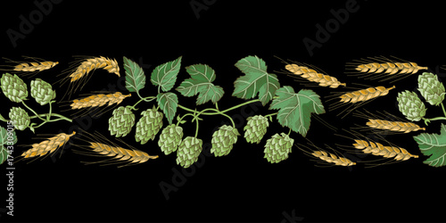 Hop and malt seamless border vector