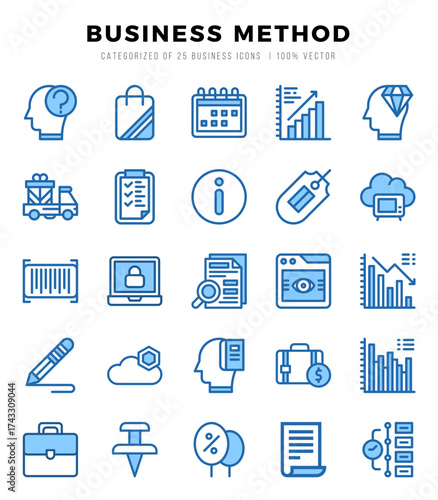 Set of Business Method Icons. Simple Two Color art style icons pack.