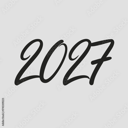 Stylized black script font displaying the year 2027 on a light grey backdrop future calligraphy