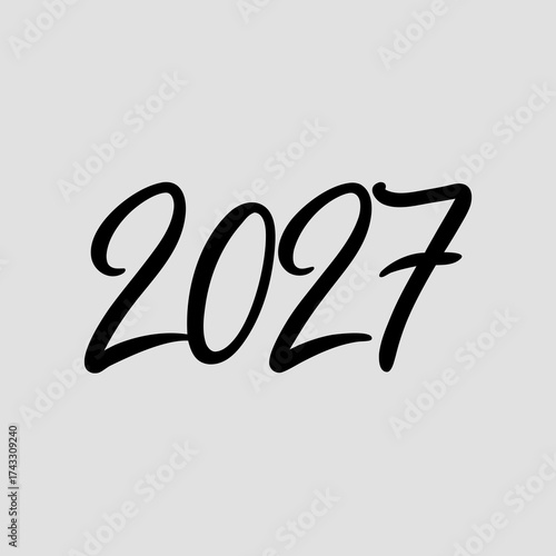 Elegant black script font year 2027 displayed on a light gray background new year future