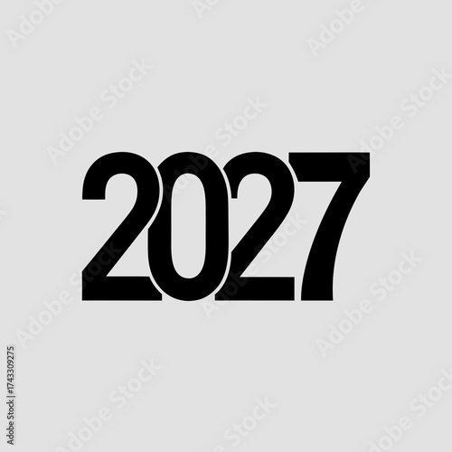 Overlapping black numerals 2027 creating a layered effect on a light gray background year future