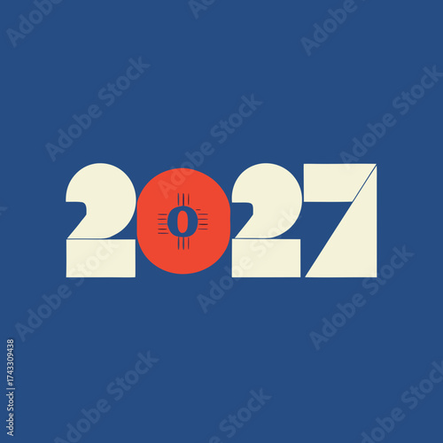 Contemporary Typographic Design of the Year 2027 with Red and Cream Geometric Elements typography