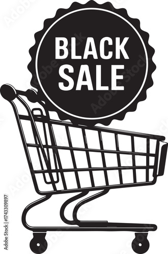 A shopping cart with a label announcing a major sale event