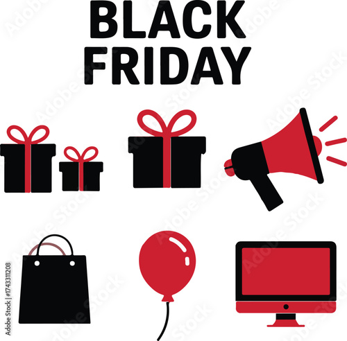 Friday sale illustration featuring gifts shopping bag and electronic devices
