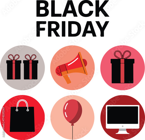 A graphic displaying elements associated with a friday shopping event