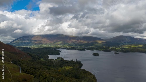 Derwent Water in  Lake District, Under a Dramatic Cloudy Sky