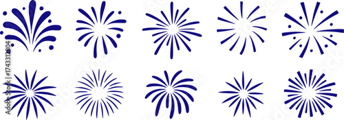 Collection of Blue Firework Burst Icons on White Background