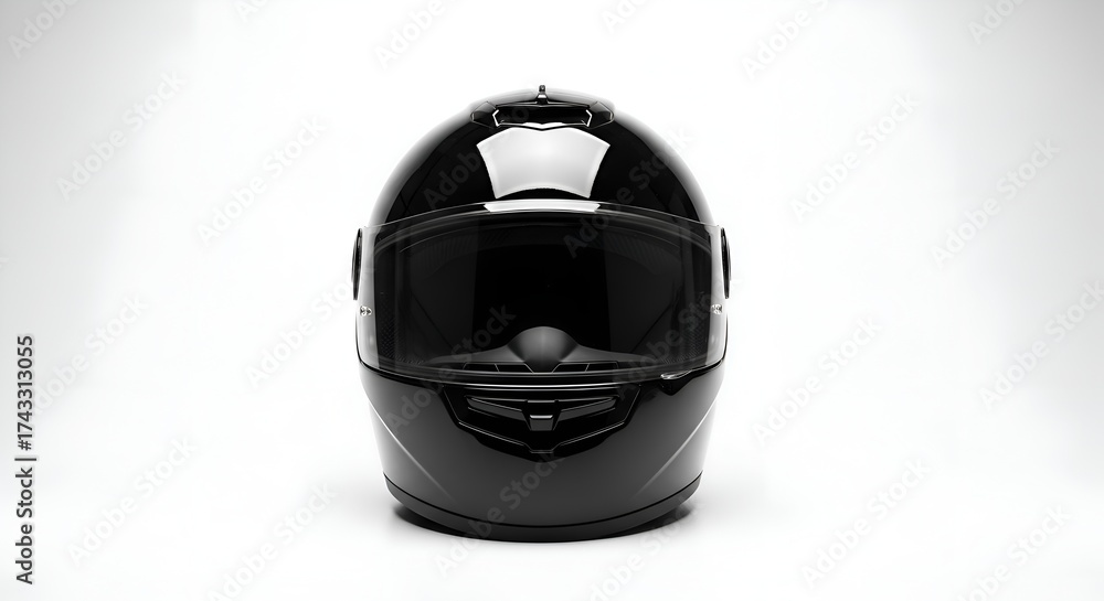 Fototapeta premium A single black motorcycle helmet, centered on white background