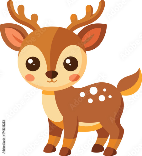 Cute cartoon fawn with brown fur and white spots deer