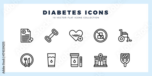 10 Diabetes Lineal icon pack. vector illustration.