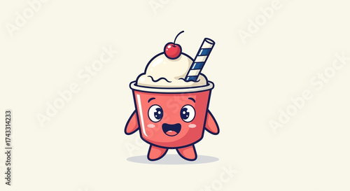 Adorable milkshake character with cherry and straw ready to spread joy and sweetness