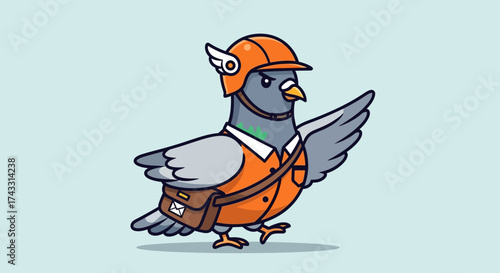 Cartoon pigeon postman with helmet delivering mail is perfect for illustrations