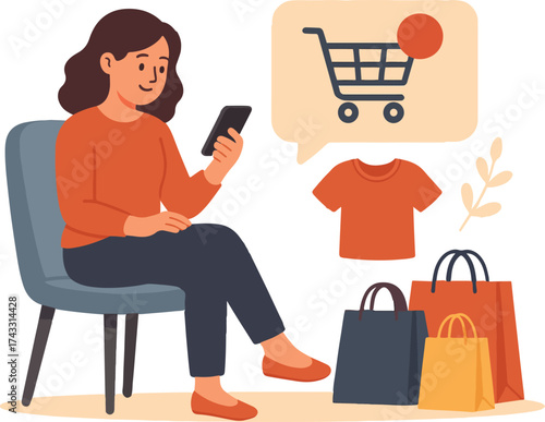 Young woman doing online shopping with her smartphone at home. E-commerce concept