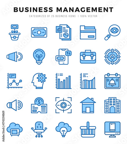Set of Business Management icons in Two Color style. Two Color Icons symbol collection.