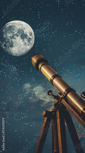 telescope against the background of the moon.
