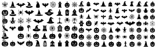 Set of different types Halloween icons, svg vector design on transparent background