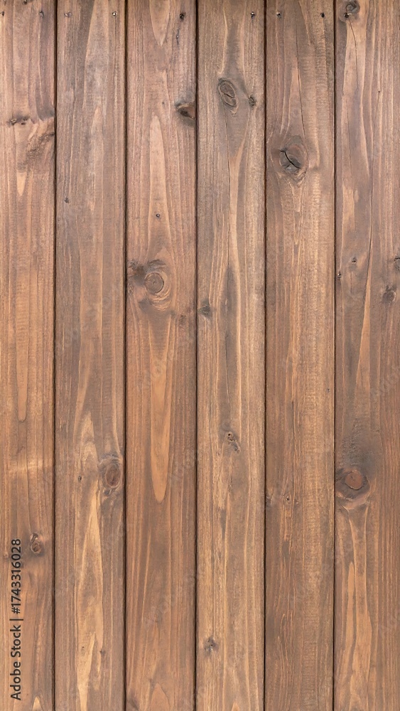 Naklejka premium Vertical wooden planks with knots and brown tones
