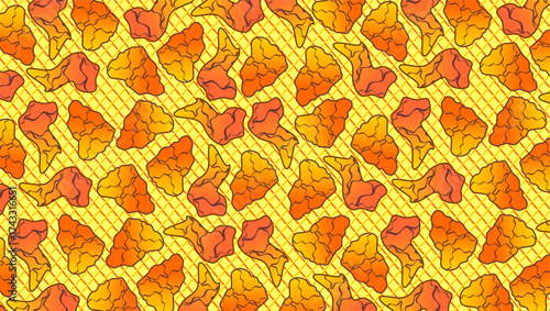 Fried chicken pattern background. Fried chicken seamless pattern background. Fast food fried chicken illustration. Fried chicken wing and chest pattern. Fast food vector illustration. 